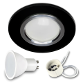 Komplet 6x Oprawa halogen okrągły szklany RIK-8 czarny + GU10 7W 3000K
