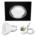 Komplet 1x oprawa halogen szklana RIK-9 czarny + GU10 7W 3000K