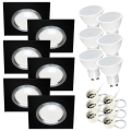 Komplet 6x oprawa halogen szklana RIK-9 czarny + GU10 7W 3000K