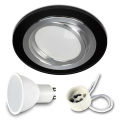 Komplet 1x Szklana oprawa halogenowa okrągła czarna RIK-10 + GU10 7W 3000K