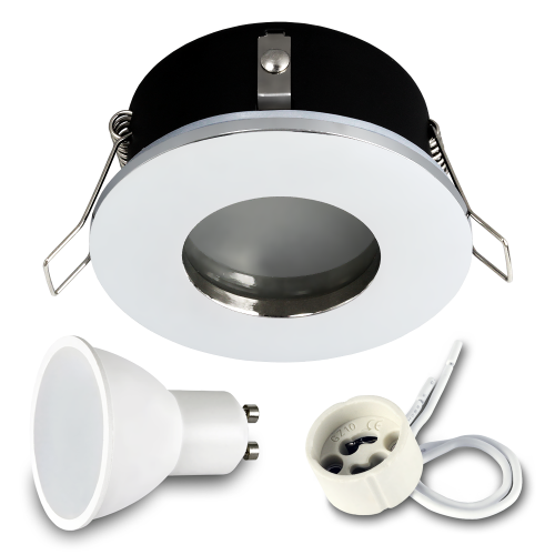 Komplet 1x oprawa halogenowa IP44 RIK-5 chrom + GU10 7W 4000K