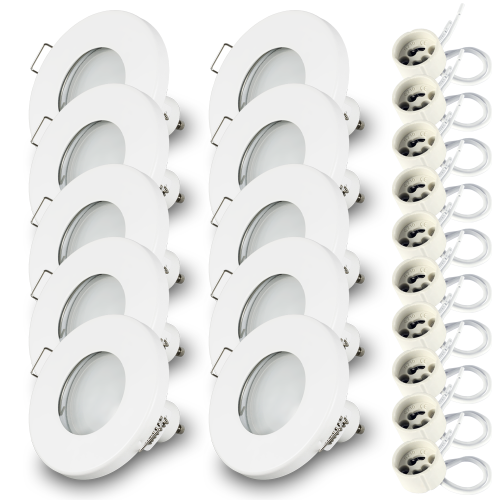 Komplet 10x oprawa halogenowa IP44 RIK-6 biały + żarówka GU10 7W 3000K