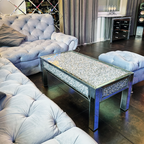 Lustrzany stolik kawowy GLAMOUR z kryształkami