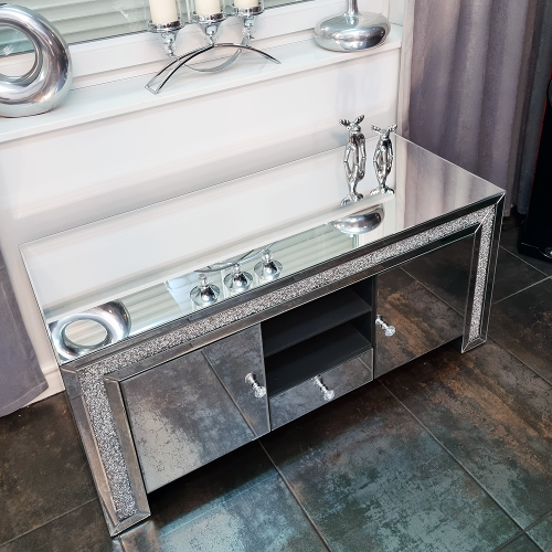 Lustrzana szafka RTV GLAMOUR z cyrkoniami